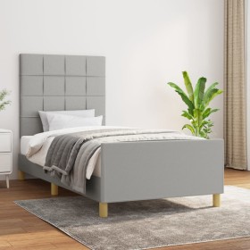 Light gray fabric bed frame with headboard 90x200 cm by vidaXL, Beds and slatted bases - Ref: Foro24-3125025, Price: 148,24 €...