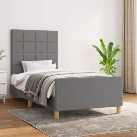 Bed frame with headboard in dark gray fabric 90x200 cm by vidaXL, Beds and slatted bases - Ref: Foro24-3125026, Price: 154,44...