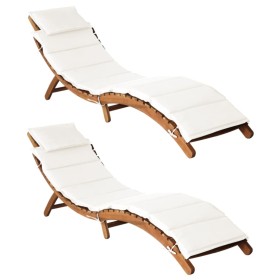 Sun loungers with cushions 2 pcs solid acacia wood cream white by vidaXL, Loungers - Ref: Foro24-3155473, Price: 288,99 €, Di...