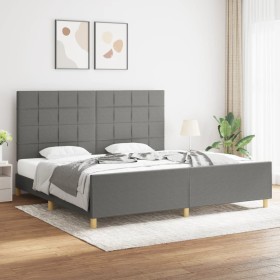 Bed frame with headboard dark gray fabric 200x200 cm by vidaXL, Beds and slatted bases - Ref: Foro24-3125082, Price: 243,23 €...