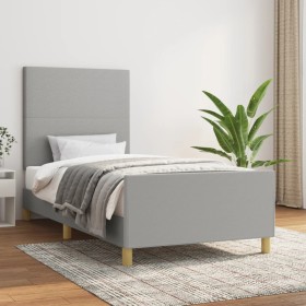 Light gray fabric bed frame with headboard 90x190 cm by vidaXL, Beds and slatted bases - Ref: Foro24-3124855, Price: 137,48 €...