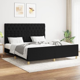 Bed frame with black fabric headboard 160x200 cm by vidaXL, Beds and slatted bases - Ref: Foro24-3125310, Price: 257,99 €, Di...