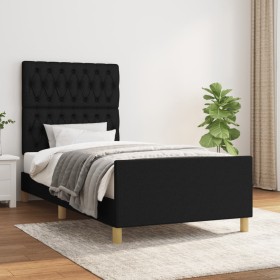 Bed frame with black fabric headboard 90x200 cm by vidaXL, Beds and slatted bases - Ref: Foro24-3125270, Price: 159,45 €, Dis...