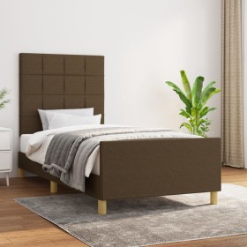 Dark brown fabric bed frame with headboard 90x200 cm by vidaXL, Beds and slatted bases - Ref: Foro24-3125028, Price: 141,52 €...