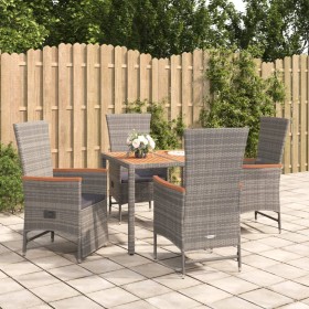 5-teiliges Garten-Esszimmerset mit synthetischen Rattankissen grau von vidaXL, Gartensets - Ref: Foro24-3157548, Preis: 585,9...