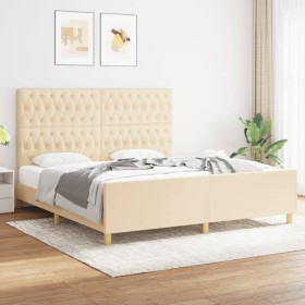 Bed frame with cream fabric headboard 180x200 cm by vidaXL, Beds and slatted bases - Ref: Foro24-3125321, Price: 276,86 €, Di...