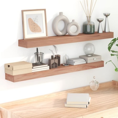 Wall shelves 2 units solid teak wood 110x15x4 cm by vidaXL, Shelves and shelves - Ref: Foro24-340757, Price: 60,31 €, Discoun...