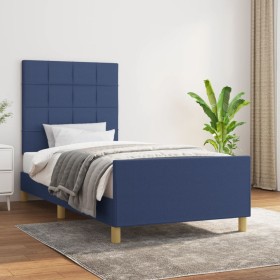 Bed frame with blue fabric headboard 80x200 cm by vidaXL, Beds and slatted bases - Ref: Foro24-3125015, Price: 155,01 €, Disc...