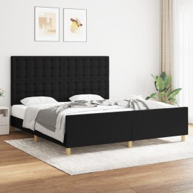 Bed frame with black fabric headboard 180x200 cm by vidaXL, Beds and slatted bases - Ref: Foro24-3125399, Price: 237,17 €, Di...