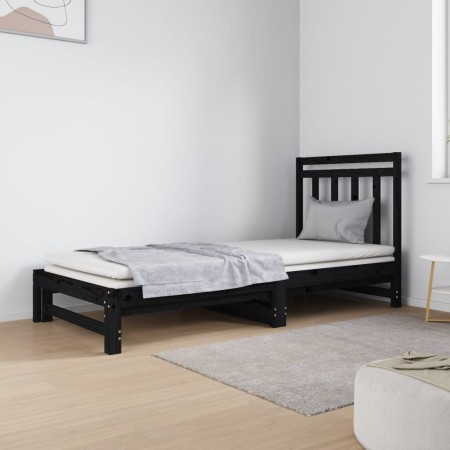 Sofá cama extraíble madera maciza de pino negro 2x(90x190) cm de vidaXL, Camas y somieres - Ref: Foro24-3124761, Precio: 171,...