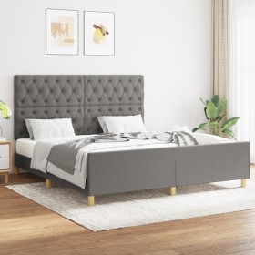 Bed frame with headboard dark gray fabric 160x200 cm by vidaXL, Beds and slatted bases - Ref: Foro24-3125309, Price: 265,64 €...