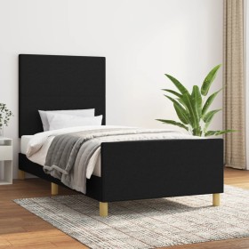 Bed frame with black fabric headboard 90x200 cm by vidaXL, Beds and slatted bases - Ref: Foro24-3124865, Price: 140,11 €, Dis...