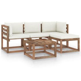 5-piece bamboo garden furniture set with cream white cushions by vidaXL, Garden sets - Ref: Foro24-3067358, Price: 289,99 €, ...