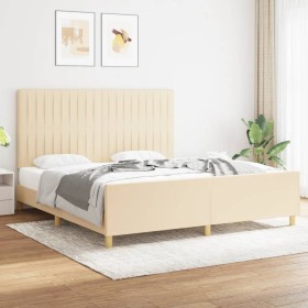 Bed frame with cream fabric headboard 180x200 cm by vidaXL, Beds and slatted bases - Ref: Foro24-3125240, Price: 239,99 €, Di...