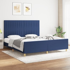 Bed frame with blue fabric headboard 180x200 cm by vidaXL, Beds and slatted bases - Ref: Foro24-3125241, Price: 239,99 €, Dis...