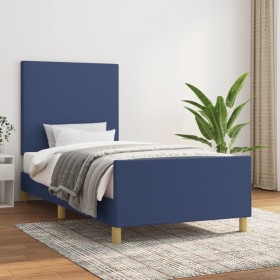 Bed frame with blue fabric headboard 100x200 cm by vidaXL, Beds and slatted bases - Ref: Foro24-3124877, Price: 143,89 €, Dis...