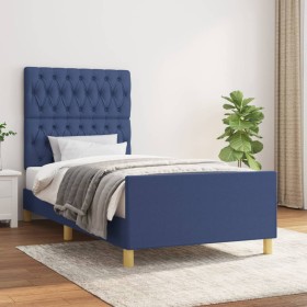 Bed frame with blue fabric headboard 90x190 cm by vidaXL, Beds and slatted bases - Ref: Foro24-3125266, Price: 180,56 €, Disc...