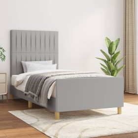 Light gray fabric bed frame with headboard 90x200 cm by vidaXL, Beds and slatted bases - Ref: Foro24-3125187, Price: 147,99 €...