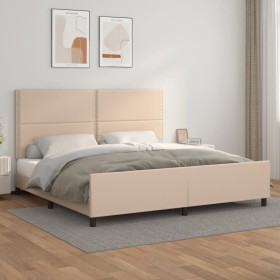 Cappuccino synthetic leather headboard bed frame 200x200cm by vidaXL, Beds and slatted bases - Ref: Foro24-3125535, Price: 25...