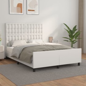 White synthetic leather headboard bed frame 140x200 cm by vidaXL, Beds and slatted bases - Ref: Foro24-3125574, Price: 253,17...