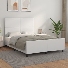 Estructura de cama cabecero cuero sintético blanco 140x190 cm de vidaXL, Camas y somieres - Ref: Foro24-3125446, Precio: 240,...