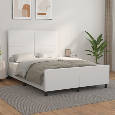 Estructura de cama cabecero cuero sintético blanco 140x190 cm de vidaXL, Camas y somieres - Ref: Foro24-3125446, Precio: 241,...