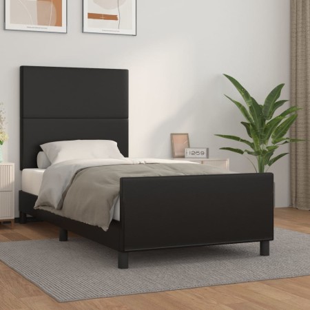 Bed frame with headboard black synthetic leather 90x200 cm by vidaXL, Beds and slatted bases - Ref: Foro24-3125427, Price: 15...