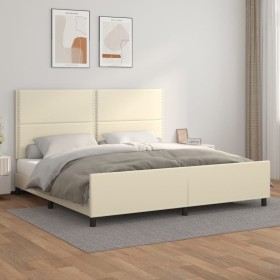 Bed frame with headboard cream synthetic leather 200x200cm by vidaXL, Beds and slatted bases - Ref: Foro24-3125532, Price: 23...