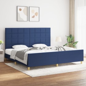 Bed frame with blue fabric headboard 200x200 cm by vidaXL, Beds and slatted bases - Ref: Foro24-3125087, Price: 266,18 €, Dis...