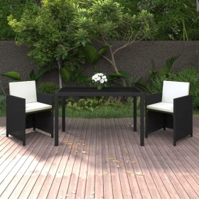 3-teilige Garten-Essgruppe und schwarze Kissen aus synthetischem Rattan von vidaXL, Gartensets - Ref: Foro24-3095487, Preis: ...