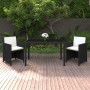 Set de comedor de jardín 3 pzas y cojines ratán sintético negro de vidaXL, Conjuntos de jardín - Ref: Foro24-3095487, Precio:...