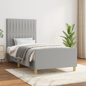 Light gray fabric bed frame with headboard 90x190 cm by vidaXL, Beds and slatted bases - Ref: Foro24-3125179, Price: 138,24 €...