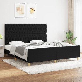 Bed frame with black fabric headboard 180x200 cm by vidaXL, Beds and slatted bases - Ref: Foro24-3125318, Price: 287,99 €, Di...