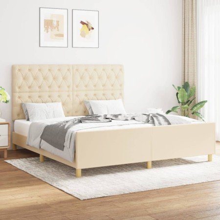 Bed frame with cream fabric headboard 160x200 cm by vidaXL, Beds and slatted bases - Ref: Foro24-3125313, Price: 274,65 €, Di...