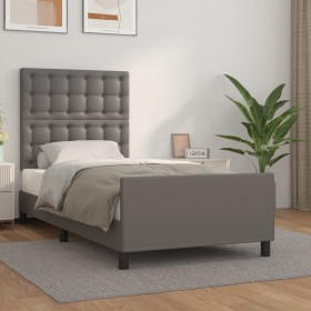 Bed frame with headboard gray synthetic leather 90x200 cm by vidaXL, Beds and slatted bases - Ref: Foro24-3125553, Price: 164...