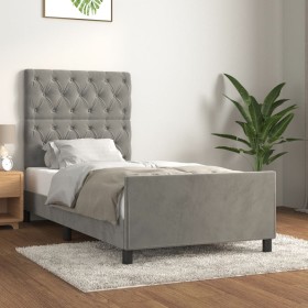 Light gray velvet bed frame with headboard 80x200 cm by vidaXL, Beds and slatted bases - Ref: Foro24-3125904, Price: 171,48 €...