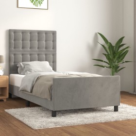 Light gray velvet bed frame with headboard 100x200cm by vidaXL, Beds and slatted bases - Ref: Foro24-3125983, Price: 155,88 €...