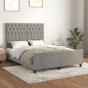 Bed frame with light gray velvet headboard 140x190cm by vidaXL, Beds and slatted bases - Ref: Foro24-3125940, Price: 275,90 €...