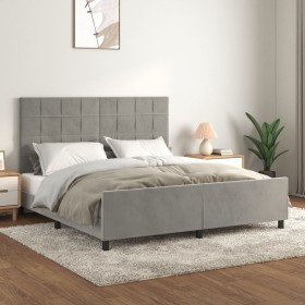 Light gray velvet bed frame with headboard 180x200cm by vidaXL, Beds and slatted bases - Ref: Foro24-3125769, Price: 243,99 €...