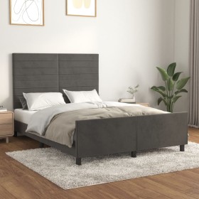 Dark gray velvet bed frame with headboard 140x190 cm by vidaXL, Beds and slatted bases - Ref: Foro24-3125813, Price: 213,30 €...