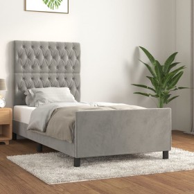 Light gray velvet bed frame with headboard 90x200 cm by vidaXL, Beds and slatted bases - Ref: Foro24-3125916, Price: 158,16 €...