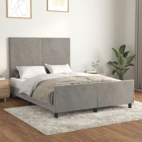 Bed frame with light gray velvet headboard 140x190cm by vidaXL, Beds and slatted bases - Ref: Foro24-3125635, Price: 221,28 €...