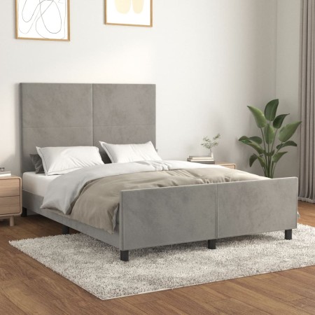 Bed frame with light gray velvet headboard 140x190cm by vidaXL, Beds and slatted bases - Ref: Foro24-3125635, Price: 222,12 €...