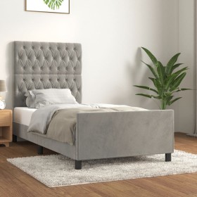 Light gray velvet bed frame with headboard 90x190 cm by vidaXL, Beds and slatted bases - Ref: Foro24-3125910, Price: 173,37 €...