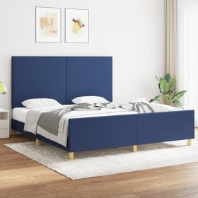 Bed frame with blue fabric headboard 180x200 cm by vidaXL, Beds and slatted bases - Ref: Foro24-3124917, Price: 237,26 €, Dis...