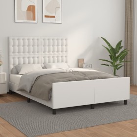 White synthetic leather headboard bed frame 140x190 cm by vidaXL, Beds and slatted bases - Ref: Foro24-3125568, Price: 249,90...