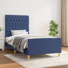 Bed frame with blue fabric headboard 100x200 cm by vidaXL, Beds and slatted bases - Ref: Foro24-3125282, Price: 164,14 €, Dis...