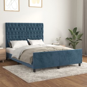 Dark blue velvet bed frame with headboard 140x200 cm by vidaXL, Beds and slatted bases - Ref: Foro24-3125944, Price: 272,20 €...