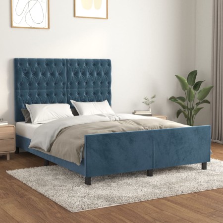 Dark blue velvet bed frame with headboard 140x200 cm by vidaXL, Beds and slatted bases - Ref: Foro24-3125944, Price: 267,34 €...