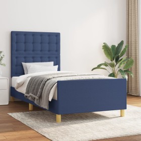 Bed frame with blue fabric headboard 90x190 cm by vidaXL, Beds and slatted bases - Ref: Foro24-3125347, Price: 165,72 €, Disc...